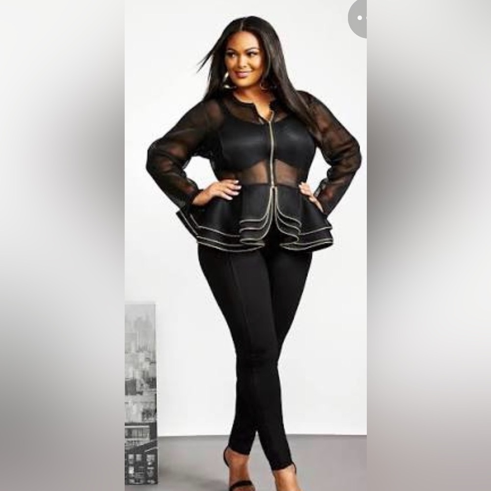 Ashley Stewart Black and Mesh peplum Top